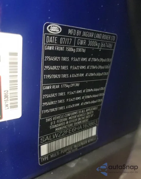 2017 Land Rover Range Rover Sport Svr из США, поврежденный, VIN SALWZ2FE6HA163863